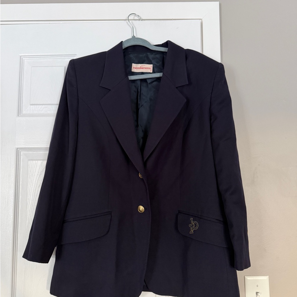 Roccobarocco Made in Italy Navy Gold Buttons Blazer Jacket Office Business